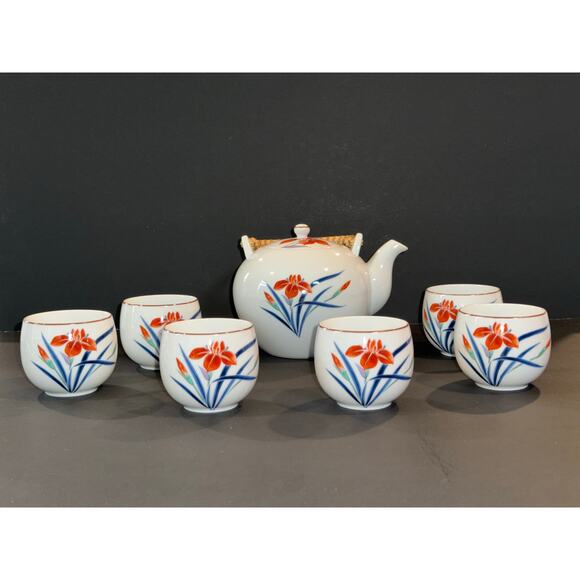 Vintage Japanese Arita-yaki Porcelain Tea Set-Kettle & 6 Handless Tea Cups - Picture 3 of 8